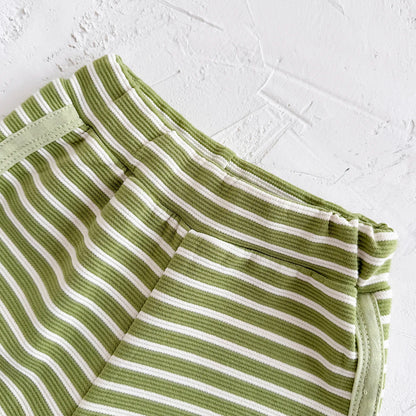 Toddler Baby Summer Casual Clothes Sets Solid Color With Pocket T-shirt Tops+Striped Triangle Shorts Boys Girls Clothes 2Pcs/Set