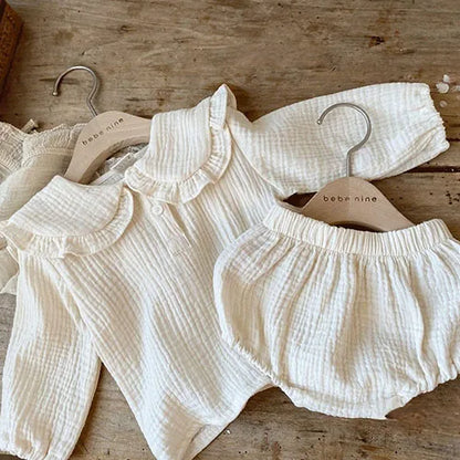 Newborn Baby Girls Clothing Set Ruffle Collar Lapel Top+Bread Pants  Casual Suit Autumn Spring Toddler Baby Girl Clothes Suit