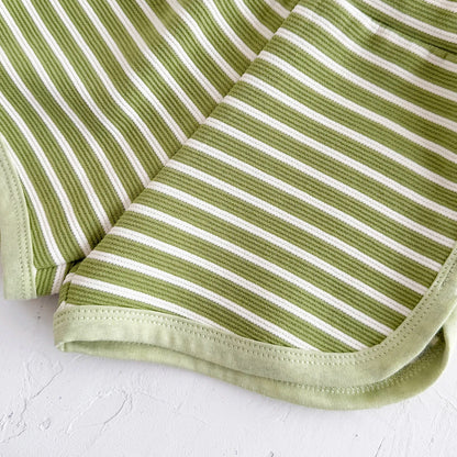 Toddler Baby Summer Casual Clothes Sets Solid Color With Pocket T-shirt Tops+Striped Triangle Shorts Boys Girls Clothes 2Pcs/Set