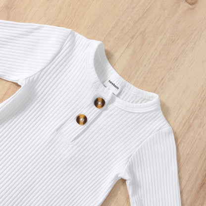 Baby Boy 2 Pieces Outfits Solid Color Ribbed Long Sleeve Romper Jumpsuit with Hat for Infant Toddler Fall Clothes