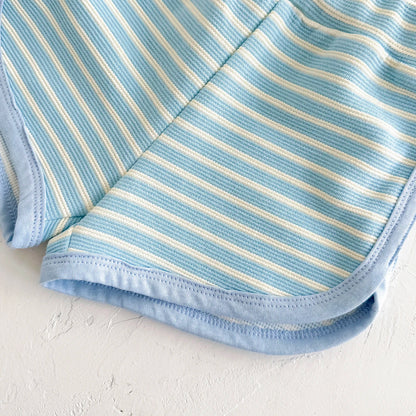 Toddler Baby Summer Casual Clothes Sets Solid Color With Pocket T-shirt Tops+Striped Triangle Shorts Boys Girls Clothes 2Pcs/Set