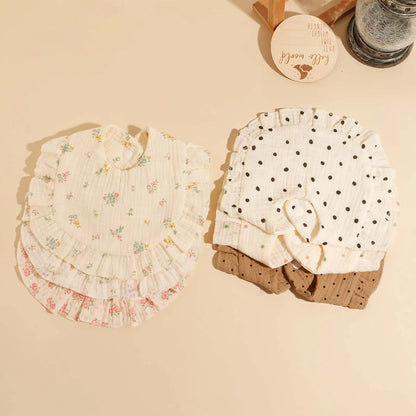 3pcs Baby Cute Ruffle Edge Saliva Towel Kids Feeding Anti Dirty Bibs Infant Burp Cloth Newborn Fashion Gift Set Accessories