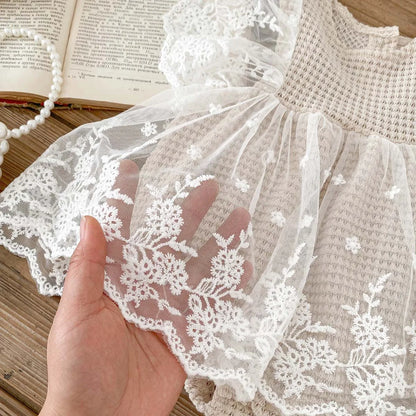 Newborn Baby Clothing Bodysuit Infant Waffle Romper Girls Flying Sleeve Summer Lace Jumpsuit Dress Sweet Toddler Clothes 3-24M