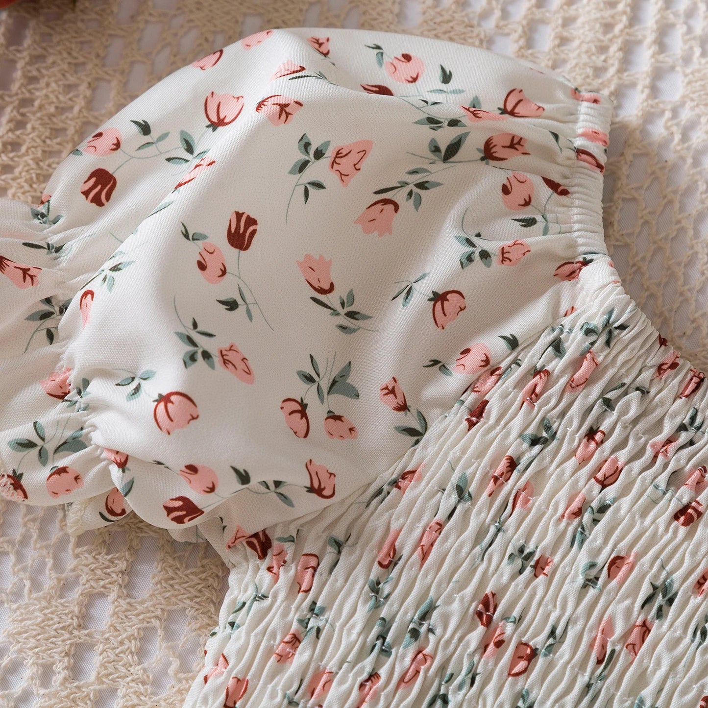 Kids Casual Dress for Girls Clothes 2024 New Summer Children Fashion White Floral Print Puff Sleeve Princess Dress 2-6 Years