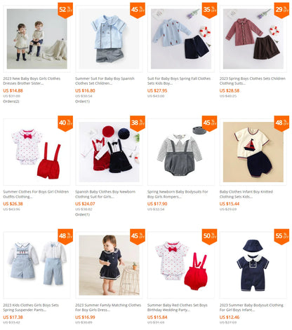 Baby Clothes Infant Boy Knitted Clothing Sets Kids Spanish Boutique Costume Set Summer Toddler Shirt Shorts 2PCS Suit Boys Party