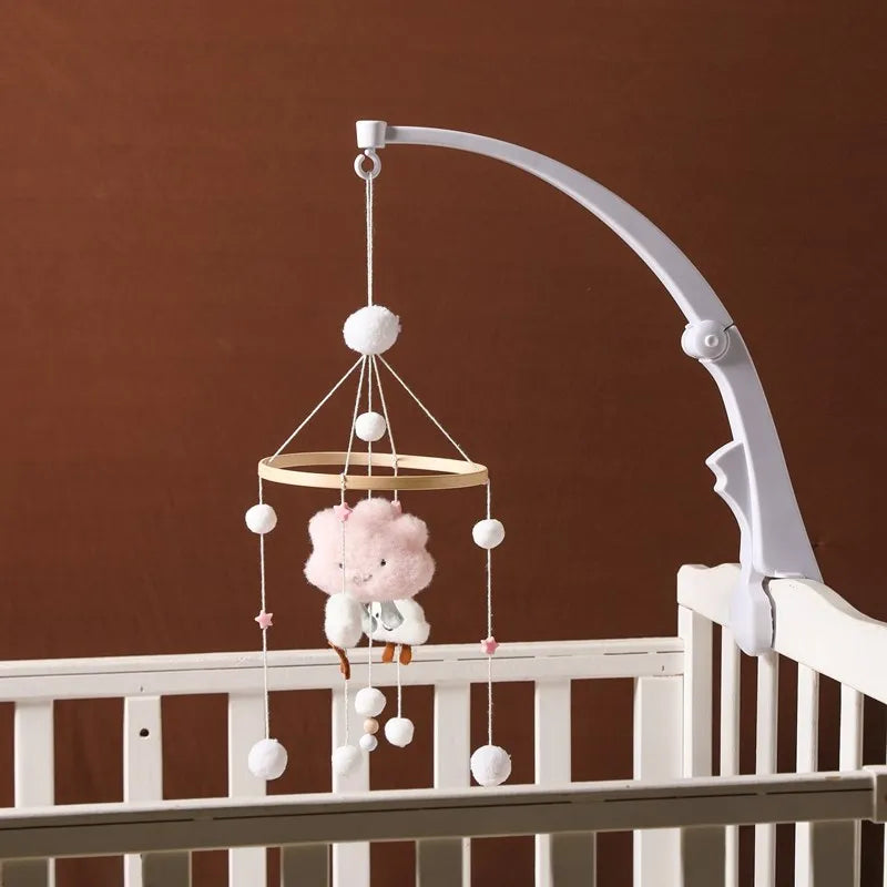 Crib Mobile Bed Bell Wooden Baby Rattles Soft Felt Cartoon Animal Bed Bell Newborn Music Box Hanging Toy Crib Bracket Baby Gifts