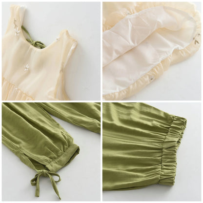 Toddler Girls Suit 2023 New Summer Hollow Suspender Top + Solid Color Trousers Fashion Suit Soft Clothes 2-7 Years