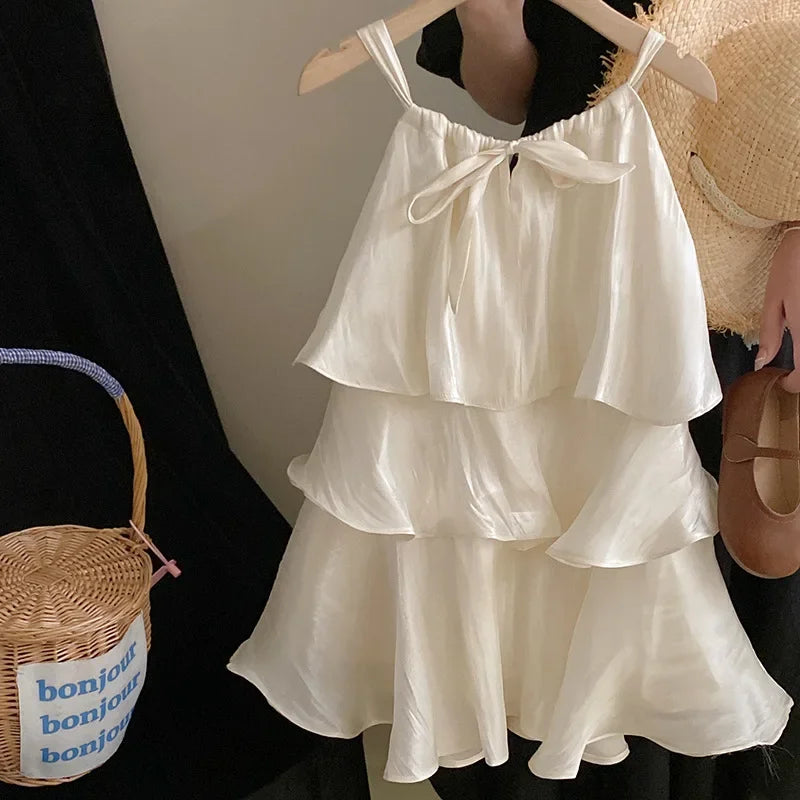 Korean children's clothes 2023 summer new girls' sweet temperament dress  cake Slip dress kids clothes