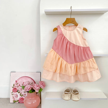 2025 Kids Clothes Summer Cotton Dress Baby Girls Clothes Cartoon Splicing Colors Dresses Children's Clothing Vestidos Cotton