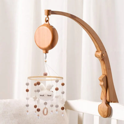 Crib Mobile Bed Bell Wooden Baby Rattles Soft Felt Cartoon Animal Bed Bell Newborn Music Box Hanging Toy Crib Bracket Baby Gifts