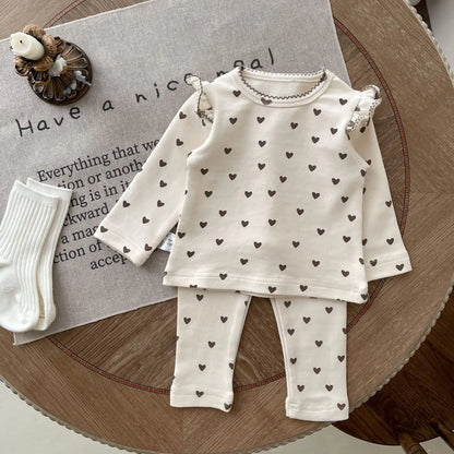 Spring/Autumn Baby Clothing Set 0-3 Year Old Girl Love Pattern Long Sleeve Long Pants 2-piece Set Pure Cotton Baby Outing Set