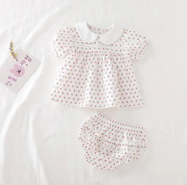 Toddler Baby Girl Suit Clothes Toddler Short Sleeves Shirt+PP Bread Shorts 2PCS Baby Girl Plaid Suit Baby Girl Summer Clothes