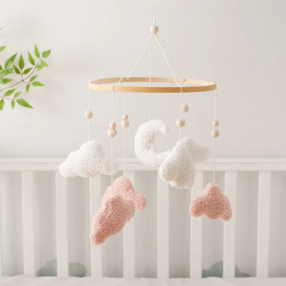 Baby Crib Mobile Rattle Toy 0-12Months Infant Soft Felt Teddy Velvet Pink Bear Bed Bell Hanging Toy Holder Bracket Crib Girl Toy