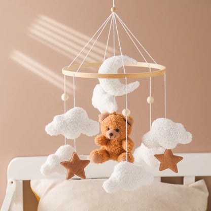 Baby Crib Mobile Rattle Toy 0-12Months Infant Soft Felt Teddy Velvet Pink Bear Bed Bell Hanging Toy Holder Bracket Crib Girl Toy