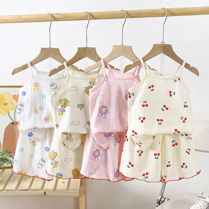 Baby Clothes Sets Summer Toddler Girl Strap Suits Cotton Printing Baby Boy Tops Tee and Shorts Infant Tracksuit Newborn Sets