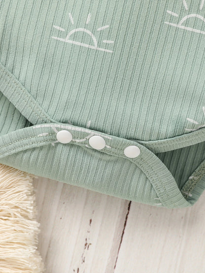 Baby Clothes Summer Short Sleeve Print Cute Sun For Newborn Top+ Pant With Bow Clothing Casual Set