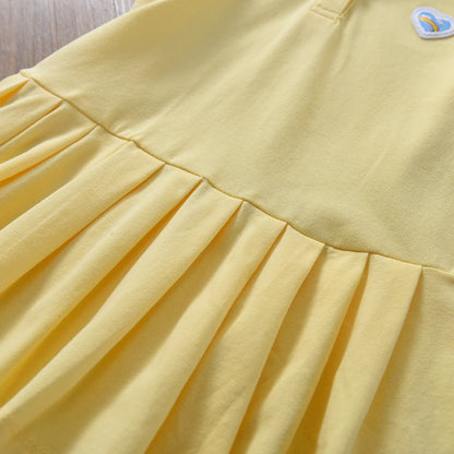 Toddler Girls' Dress Ages 2-6 Yellow Collared Summer Cotton Clothes for Children Cute Casual Outfit