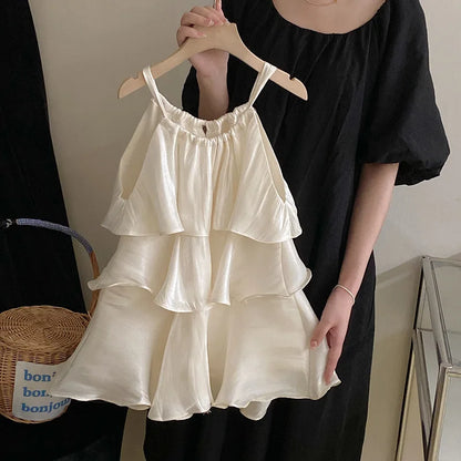 Korean children's clothes 2025 summer new girls' sweet temperament dress  cake Slip dress kids clothes