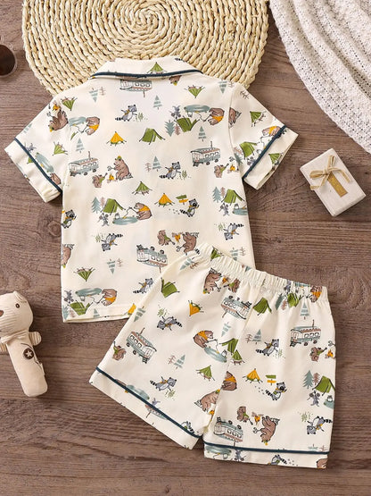 Boys Outfit Tops & Shorts Short Sleeves Button Down Casual Comfortable Cozy Summer Kids Clothes