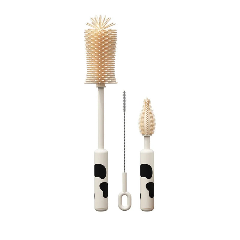 Silicone Baby Bottle Brush, Portable Bottle Brush Set, Baby Bottle Cleaning Brush with Drying Rack