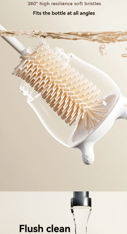 Silicone Baby Bottle Brush, Portable Bottle Brush Set, Baby Bottle Cleaning Brush with Drying Rack