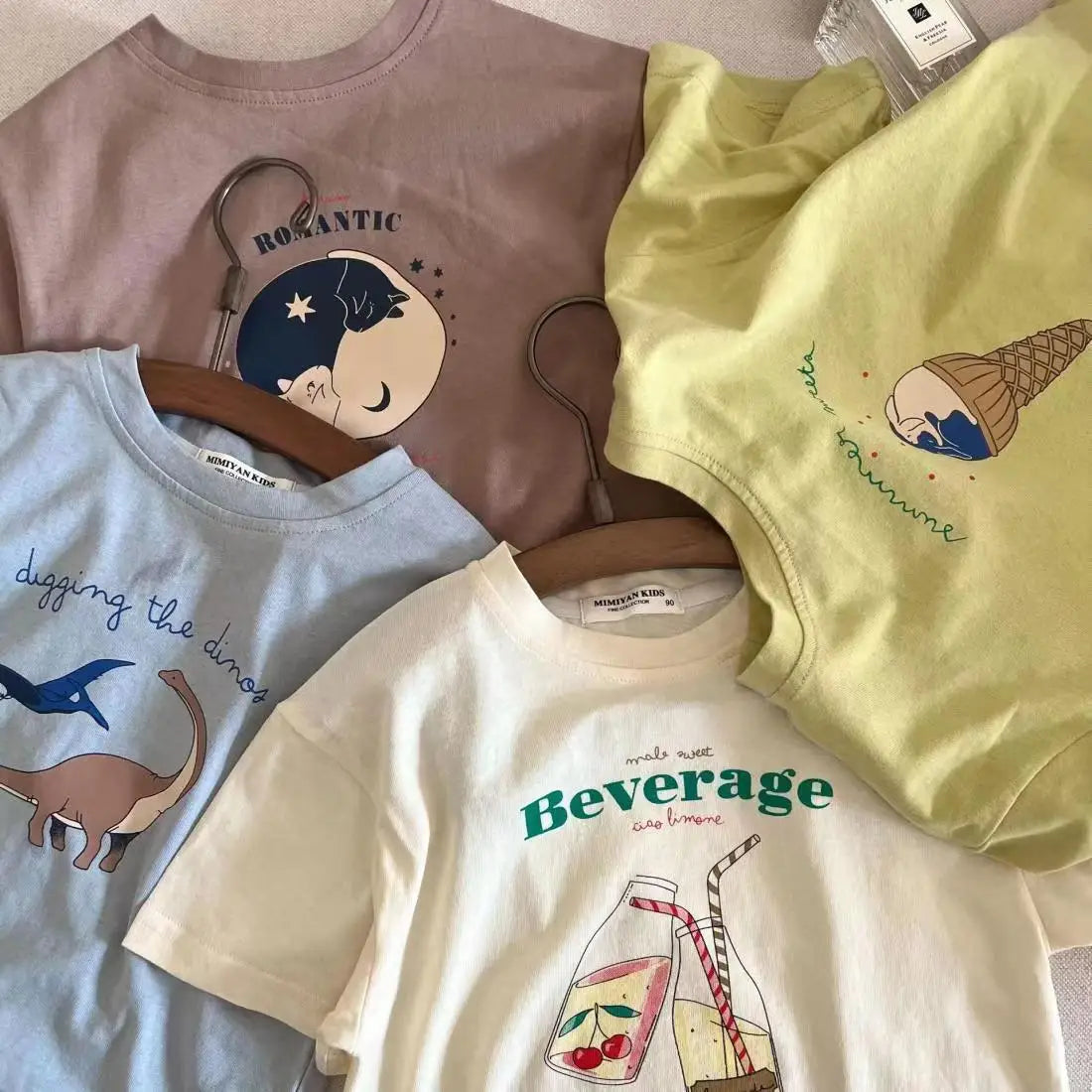 Kids Casual Loose Clothes New Child Short Sleeve Tops Round Neck Base Shirt Pure Cotton Tops Baby Clothing Dinosaur Print Tees
