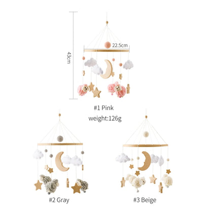 Crib Mobile Bed Bell Wooden Baby Rattles Soft Felt Cartoon Animal Bed Bell Newborn Music Box Hanging Toy Crib Bracket Baby Gifts