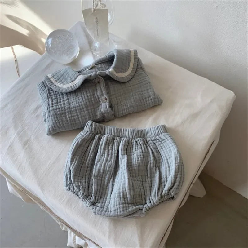 Baby Clothing Sets For 0-3Years Organic Cotton Navy Design Baby Boys Clothes Shirts + Bloomerst 2pcs Kids Outfit Baby Costume