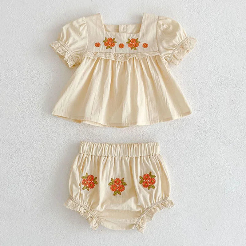 Toddler Baby Girl Suit Clothes Toddler Short Sleeves Shirt+PP Bread Shorts 2PCS Baby Girl Plaid Suit Baby Girl Summer Clothes