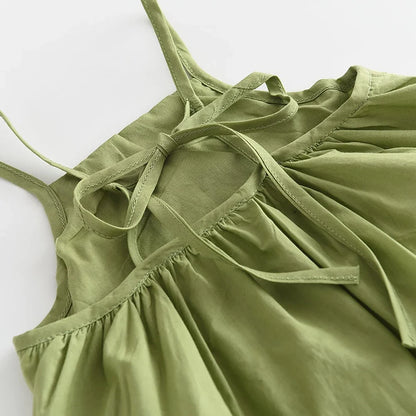 Toddler Girls Suit 2023 New Summer Hollow Suspender Top + Solid Color Trousers Fashion Suit Soft Clothes 2-7 Years