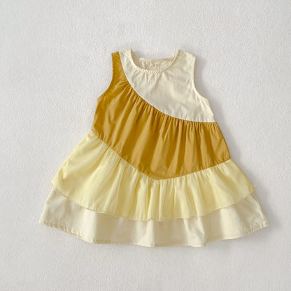 2025 Kids Clothes Summer Cotton Dress Baby Girls Clothes Cartoon Splicing Colors Dresses Children's Clothing Vestidos Cotton