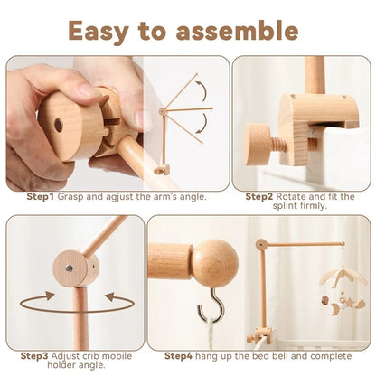 Baby Crib Mobile Rattle Toy For 0-12 Months Cartoon Felt Forest Animal Bed Bell Hanging Wooden Bracket Mobile Newbaby Rattle Toy