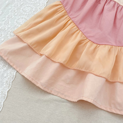 2025 Kids Clothes Summer Cotton Dress Baby Girls Clothes Cartoon Splicing Colors Dresses Children's Clothing Vestidos Cotton