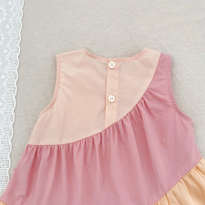 2025 Kids Clothes Summer Cotton Dress Baby Girls Clothes Cartoon Splicing Colors Dresses Children's Clothing Vestidos Cotton