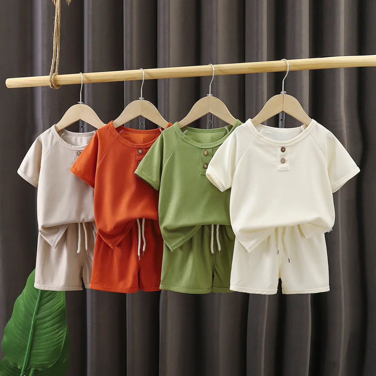 Kids Clothes Girls Outfit Summer Baby Boys Waffles Clothes Sets  Color Short Sleeve Tops Shorts 2PCS SuitComfortable Breathable