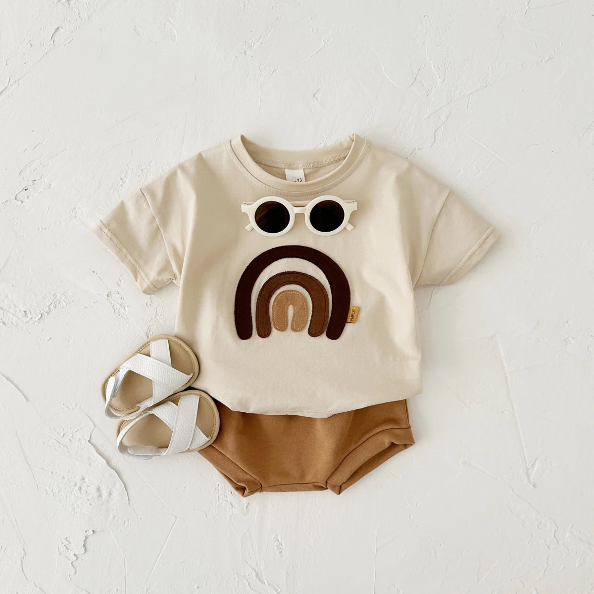 2024 Infant Toddler Outfit 2Pcs Summer Newborn Baby Clothes Sets Rainbow Pattern T-shirt+Triangle Shorts Kids Boy Girl Tee Pant