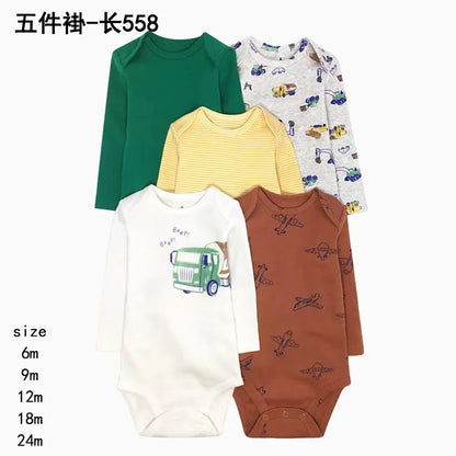 Baby Boy Bodysuits 5Pieces Newborn Clothes Set Toddler Baby Girl Clothing Cotton Soft Infant Cartoon Bebe Jumpsuits