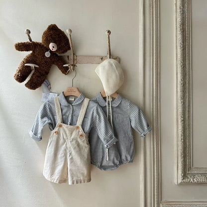 Baby Boys Clothes Girls Plaid Romper Long Sleeve Infant Bodysuit Custumes for Babies Romper Newborn Baby Clothes with Pockets