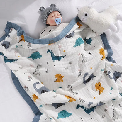 Baby blanket cotton 6 layers newborn swaddle blanket cartoon high-density breathable children's blanket