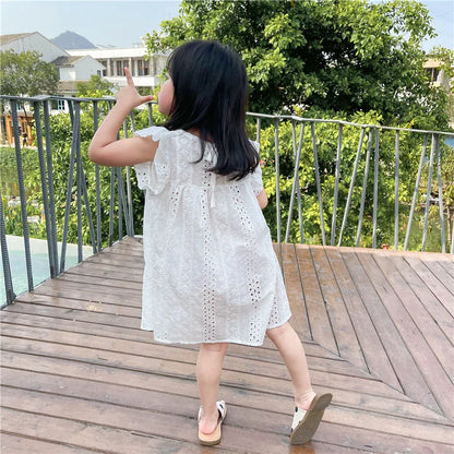 Toddler Girls Dress Cotton Eyelet Lace Beach Sundress Little Girl Kids Summer Clothes
