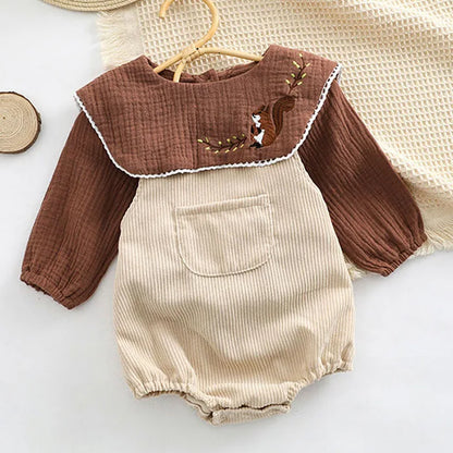 Infant Baby Girls Clothes Suit Long Sleeved Cotton Embroidered Shirt+Corduroy Jumpsuit Spring Autumn Children Clothing Suit