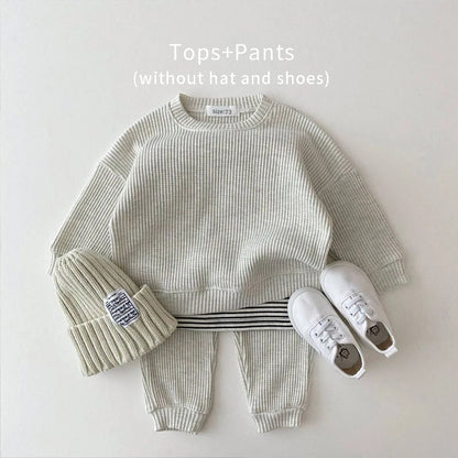 Fashion Toddler Baby Girl Clothing Sets for Infant Waffle Cotton Baby Boys Clothes Set Sweatshirt+Pants 2pcs Outfit Kids Costume