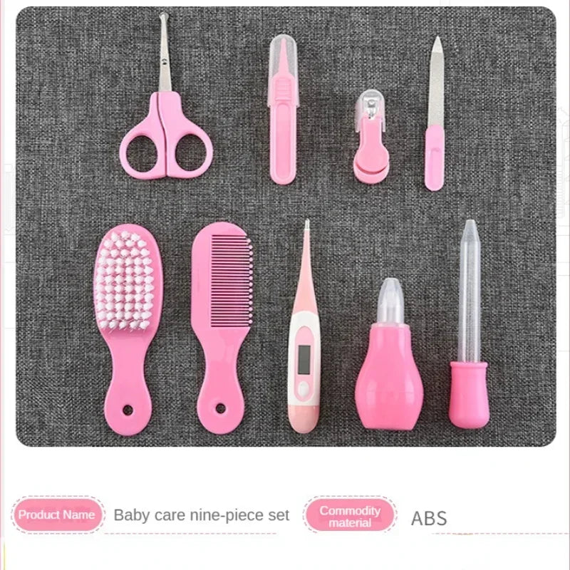 Baby Care EVA Bag Eight-piece Set Baby Nasal Aspirator Nail Scissors Cartoon Set Daily Cleaning Supplies Care Bag