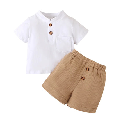 2PCS Infant Baby Boy Clothes Set White Short Sleeves T-shirt Shorts  Summer Daily Casual Outfit for Toddler Boy 3-24 Months
