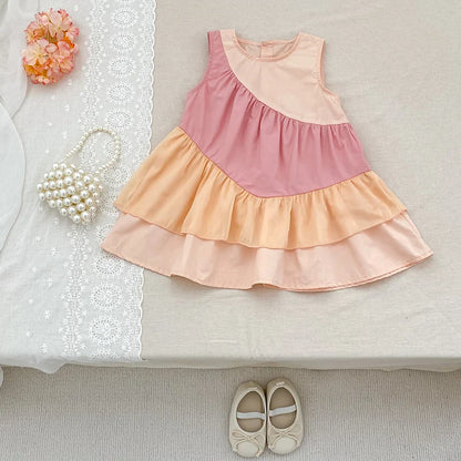 2025 Kids Clothes Summer Cotton Dress Baby Girls Clothes Cartoon Splicing Colors Dresses Children's Clothing Vestidos Cotton