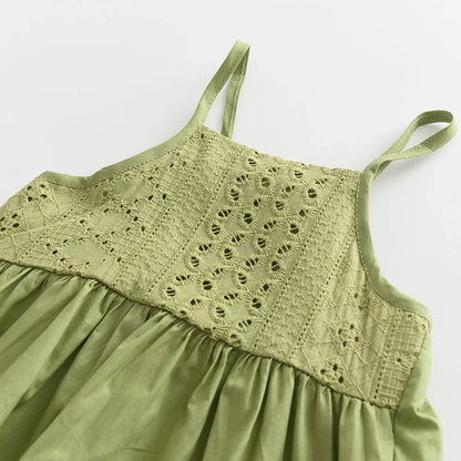 Toddler Girls Suit 2023 New Summer Hollow Suspender Top + Solid Color Trousers Fashion Suit Soft Clothes 2-7 Years