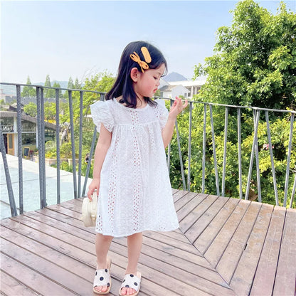 Toddler Girls Dress Cotton Eyelet Lace Beach Sundress Little Girl Kids Summer Clothes