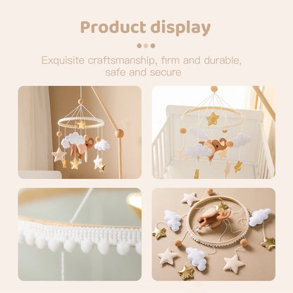 Crib Mobile Bed Bell Wooden Baby Rattles Soft Felt Cartoon Animal Bed Bell Newborn Music Box Hanging Toy Crib Bracket Baby Gifts