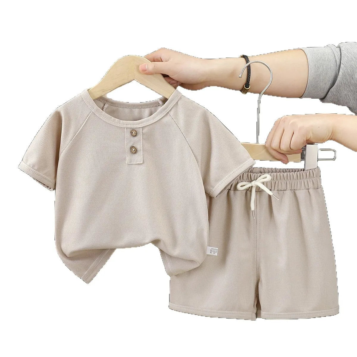 Kids Clothes Girls Outfit Summer Baby Boys Waffles Clothes Sets  Color Short Sleeve Tops Shorts 2PCS SuitComfortable Breathable