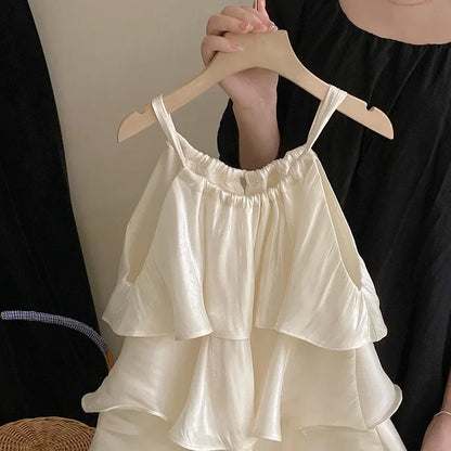 Korean children's clothes 2025 summer new girls' sweet temperament dress  cake Slip dress kids clothes